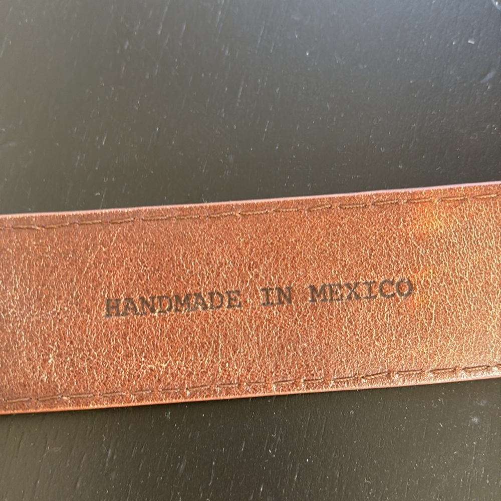 Tecovas ostrich Brown Leather Belt with Brass Buckle - Picture 8 of 16
